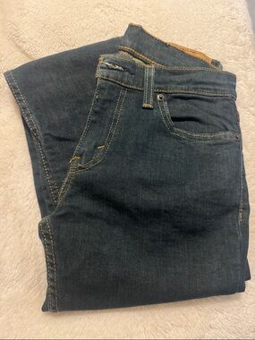 Levi Strauss & Co Dark Blue Straight Leg Jeans 👖a Tint of Green. Cuffed Bottoms
